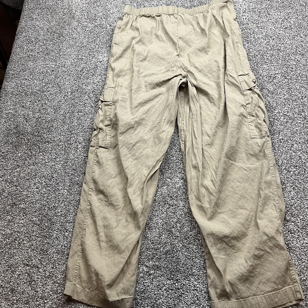 Athleta Pants Womens Large Tan Cargo Drawstring Wide Leg Relaxed Fit Casual - Picture 2 of 8